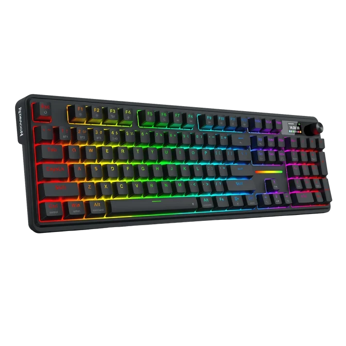 Redragon k762 pro wireless 104-key gasket gaming keyboard screen & knob | easy-control led info display 0-delay