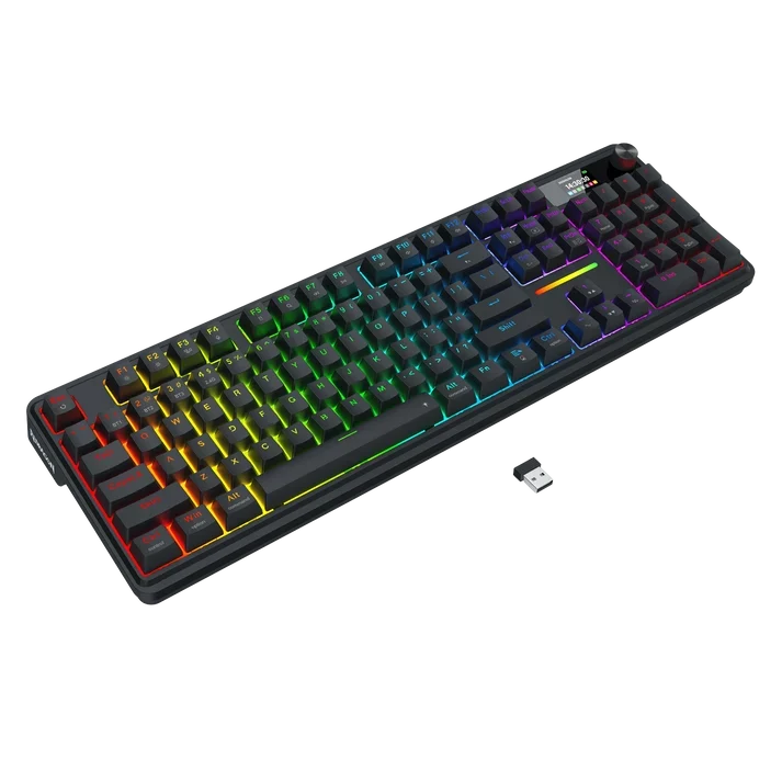 Redragon k762 pro wireless 104-key gasket gaming keyboard screen & knob | easy-control led info display 0-delay