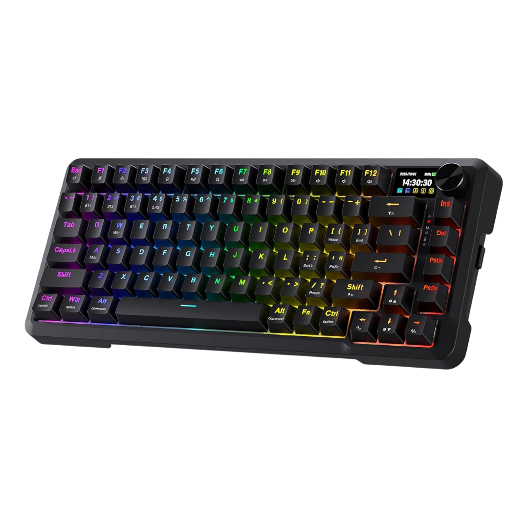 Redragon K724 PRO Wireless Gasket Gaming Keyboard w/Hype Screen & Knob, 81-Key Mechanical Keyboard, Easy-Control 1.14’’ TFT Info Display, 5-Layer Noise Dampening, Custom Linear Switch