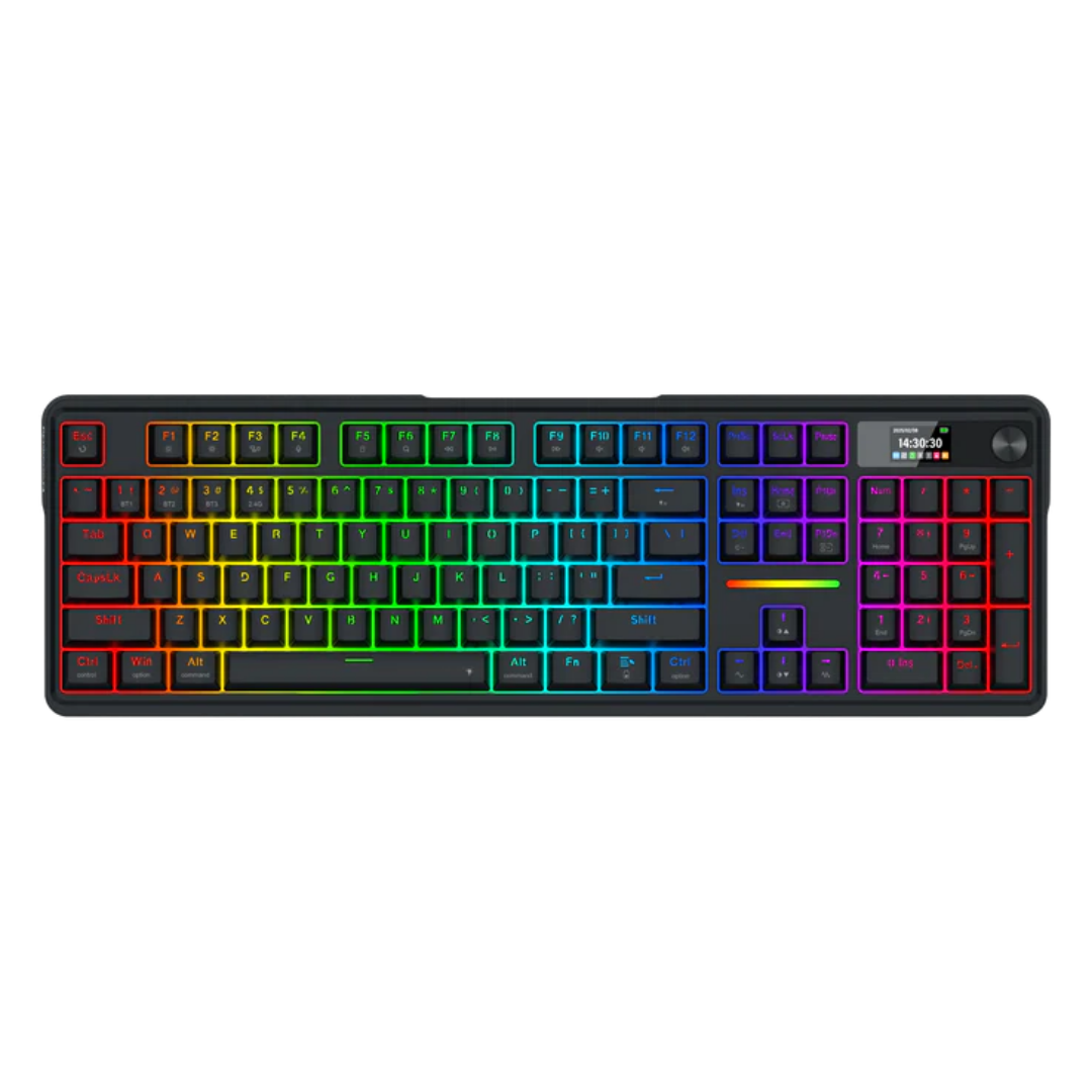 Redragon k762 pro wireless 104-key gasket gaming keyboard screen & knob | easy-control led info display 0-delay