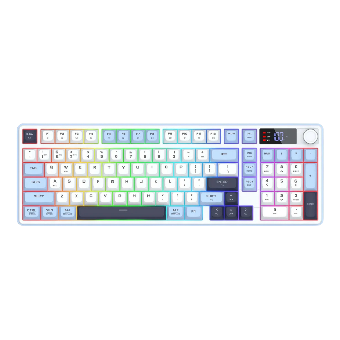 Redragon wireless gaming keyboard 98-key tri-mode (bt/2.4g/wired) rgb computer keyboard with knob & display