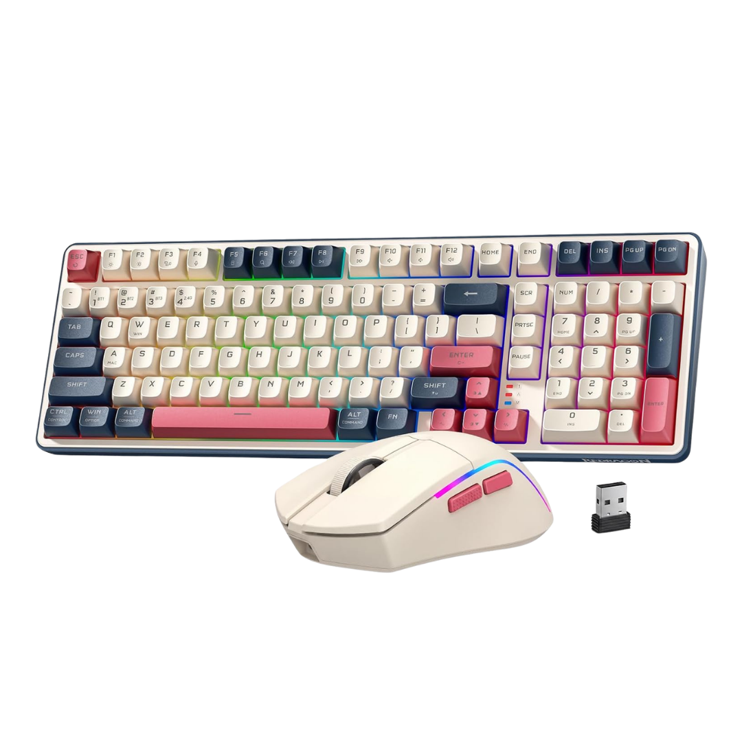Redragon s174 gaming keyboard and mouse wireless with tri-mode rgb keyboard and 5000 dpi 61g ultra-light gaming mouse