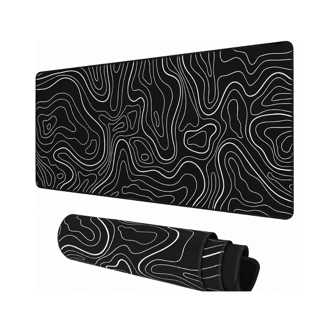 Topographic map large mouse pad xxl black lines contour geographic extended large desk mat big desk pad (90x40 cm)(4