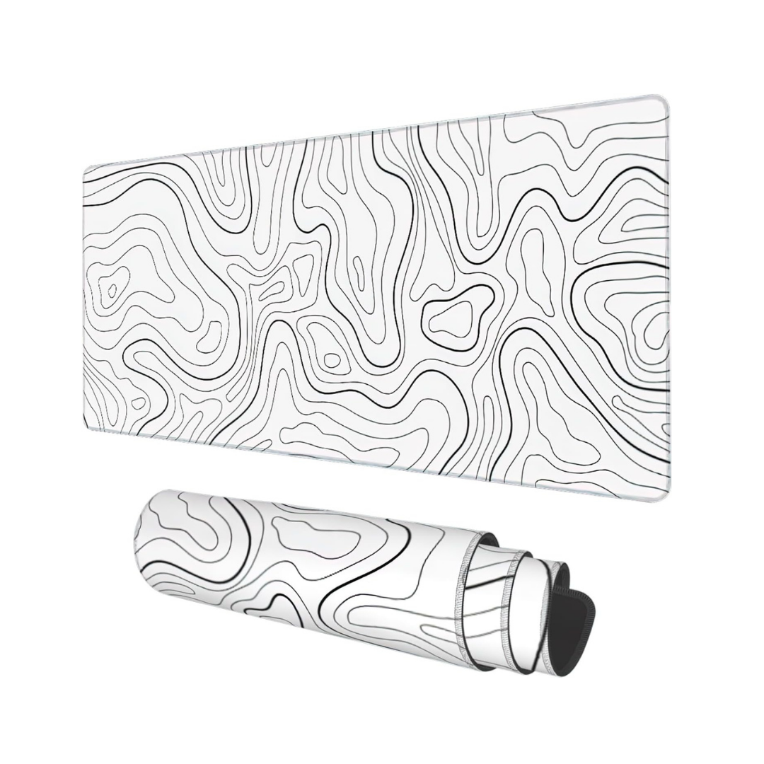 Topographic map large mouse pad xxl white lines contour geographic extended large desk mat big desk pad (90x40 cm)(4