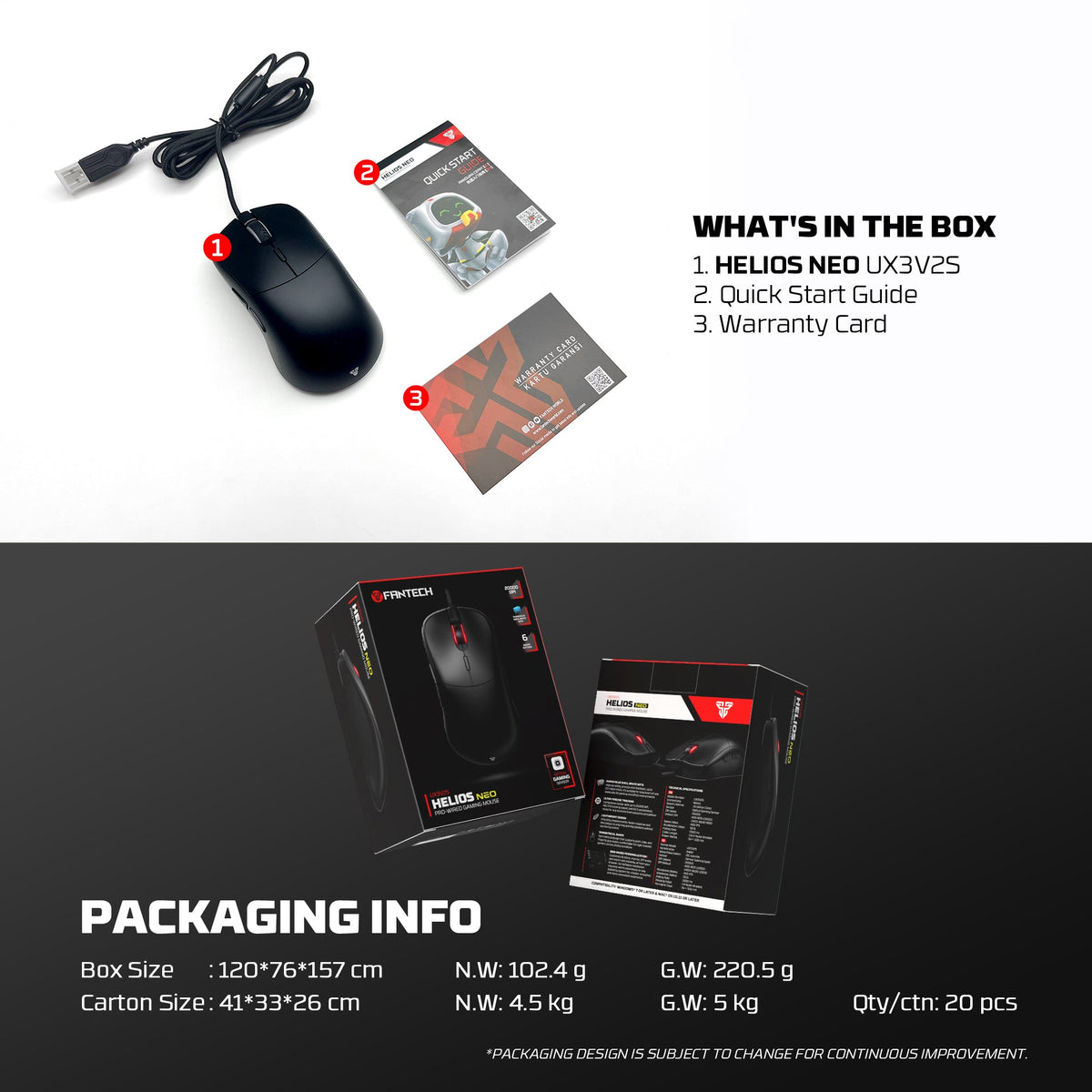 Fantech helios neo ux3v2s wired gaming mouse with rgb lighting 6d macro function 400-20000 adjustable dpi 20 million