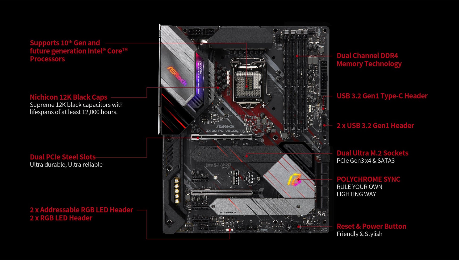 Asrock Phantom Gaming Z490 Pg Velocita Intel Motherboard