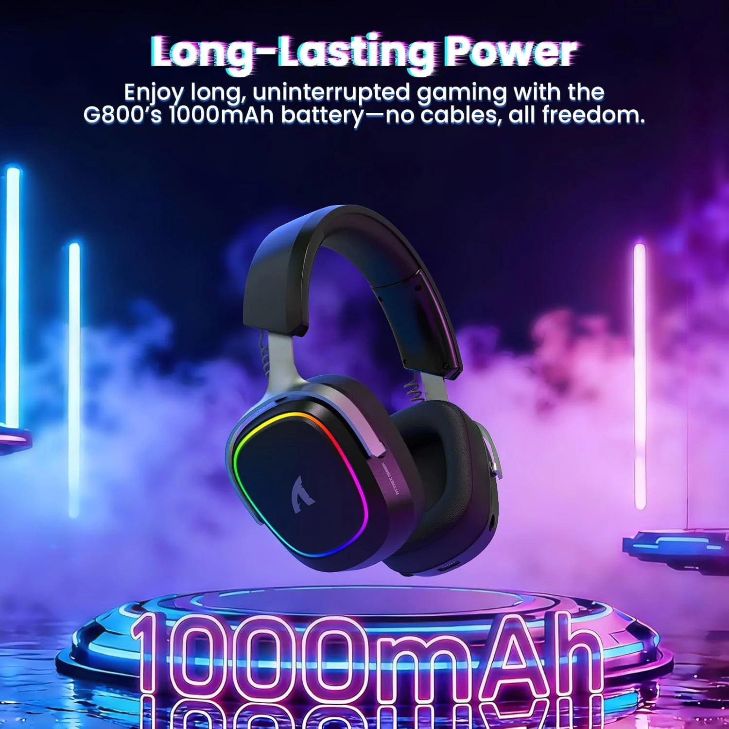 Attack shark g800 wireless rgb gaming headset:7.1 surround sound-50mm drivers-memory foam ear