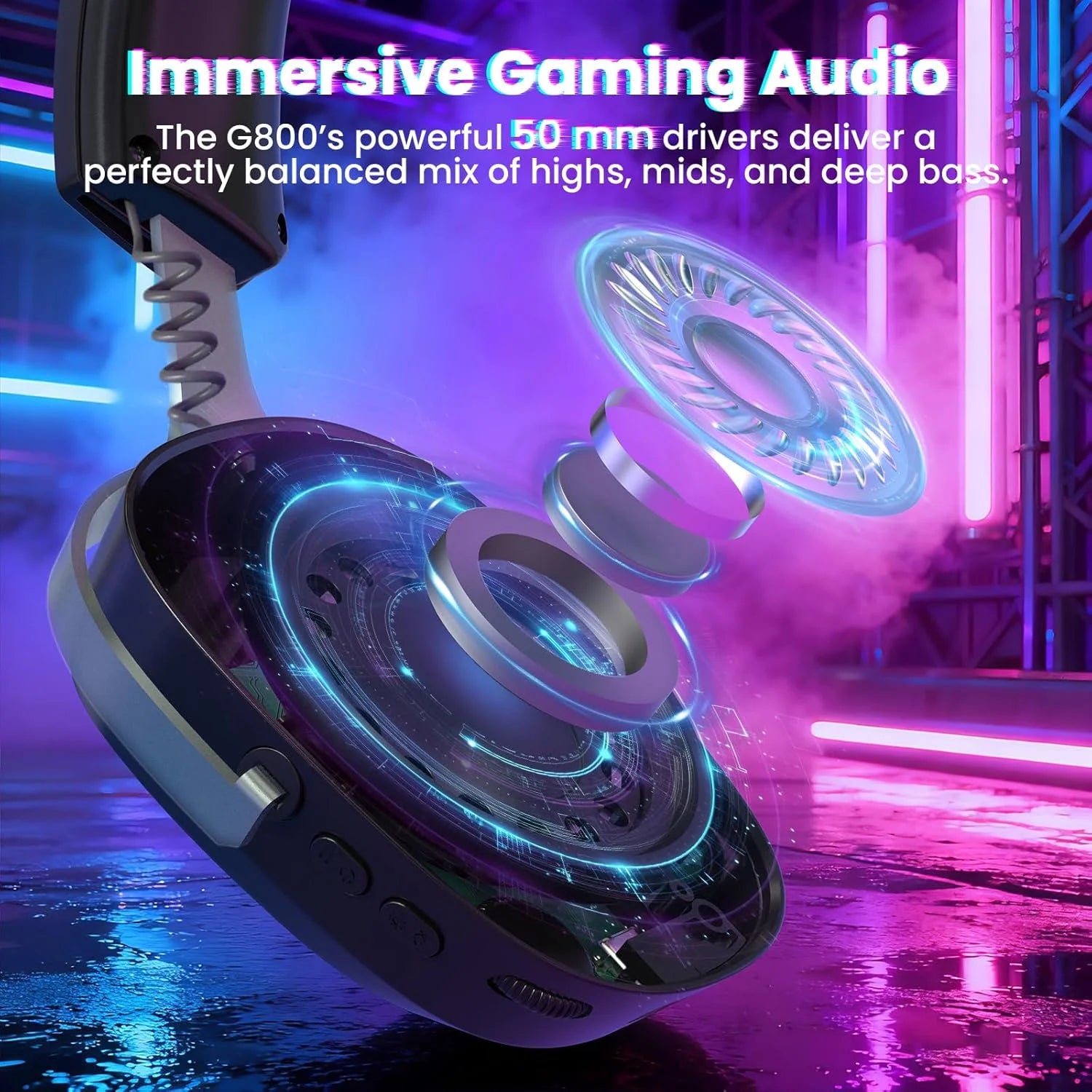 Attack shark g800 wireless rgb gaming headset:7.1 surround sound-50mm drivers-memory foam ear