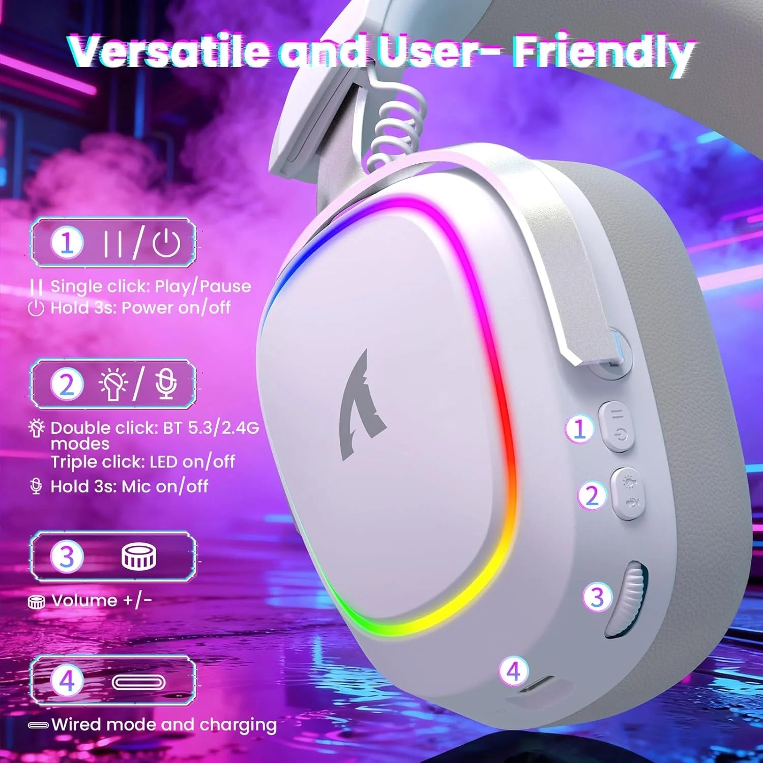 Attack shark g800 wireless rgb gaming headset:7.1 surround sound-50mm drivers-memory foam ear