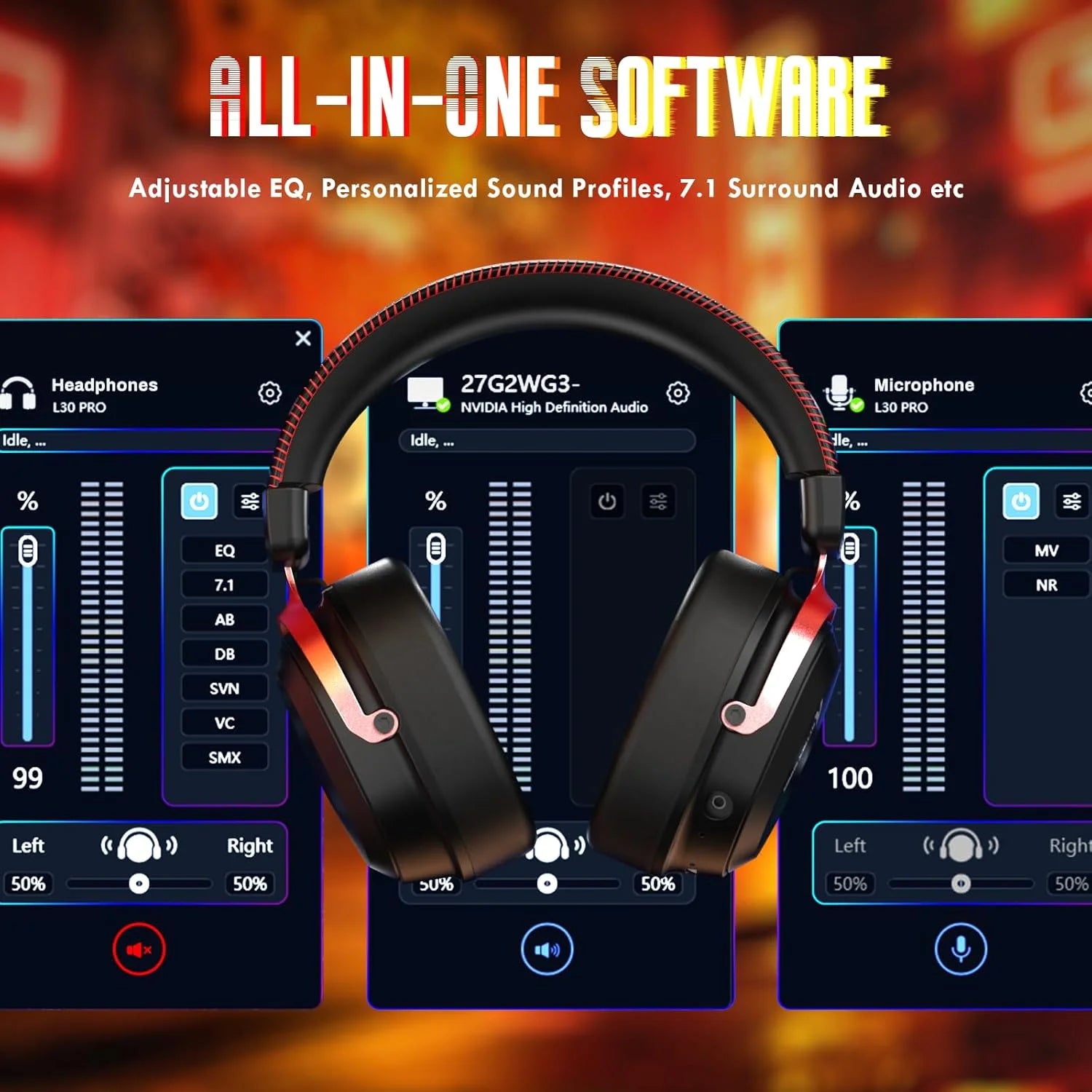 Attack shark l30pro wireless gaming headset with 2.4ghz/bt/wired long battery life with detachable microphone 7.1