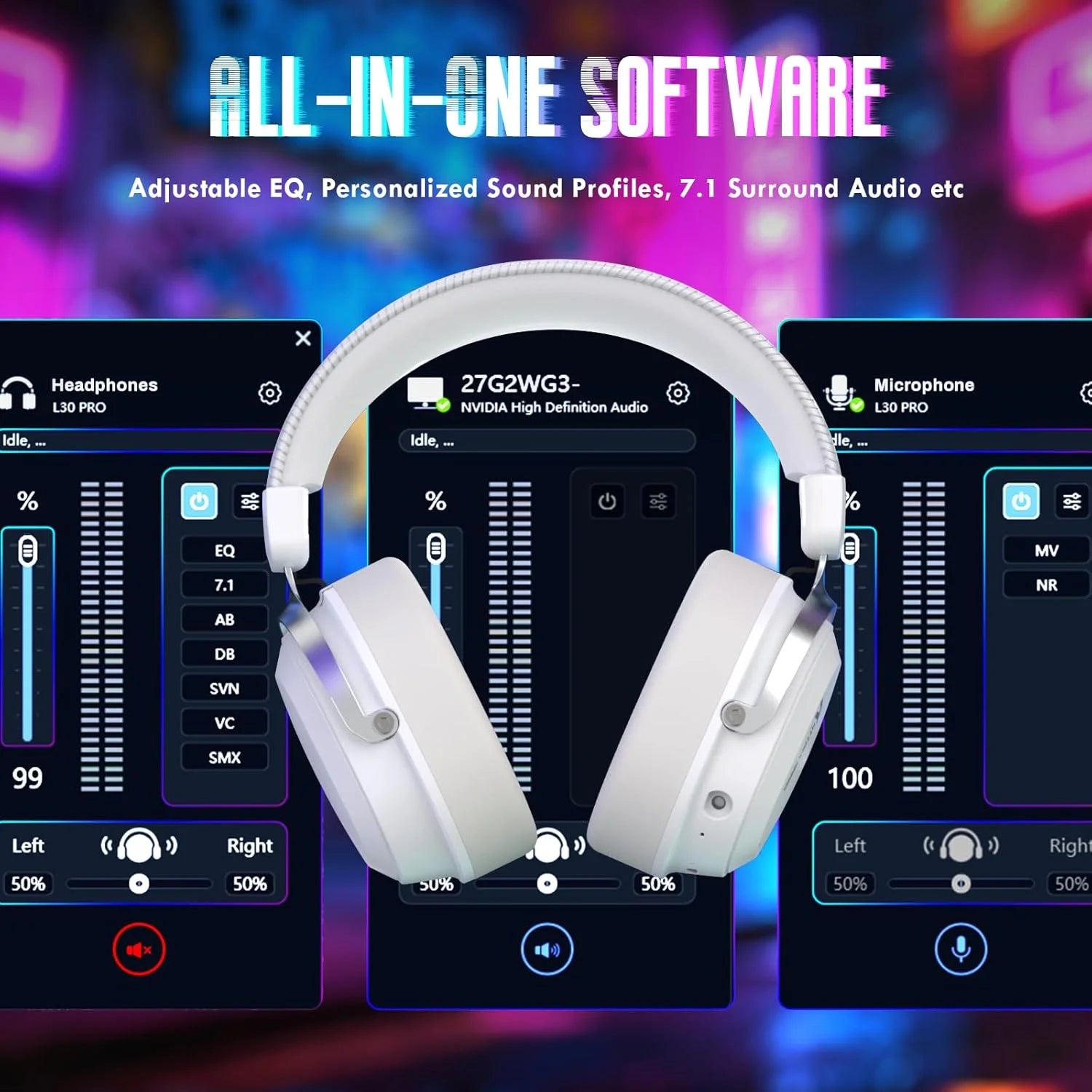 Attack shark l30pro wireless gaming headset with 2.4ghz/bt/wired long battery life with detachable microphone 7.1