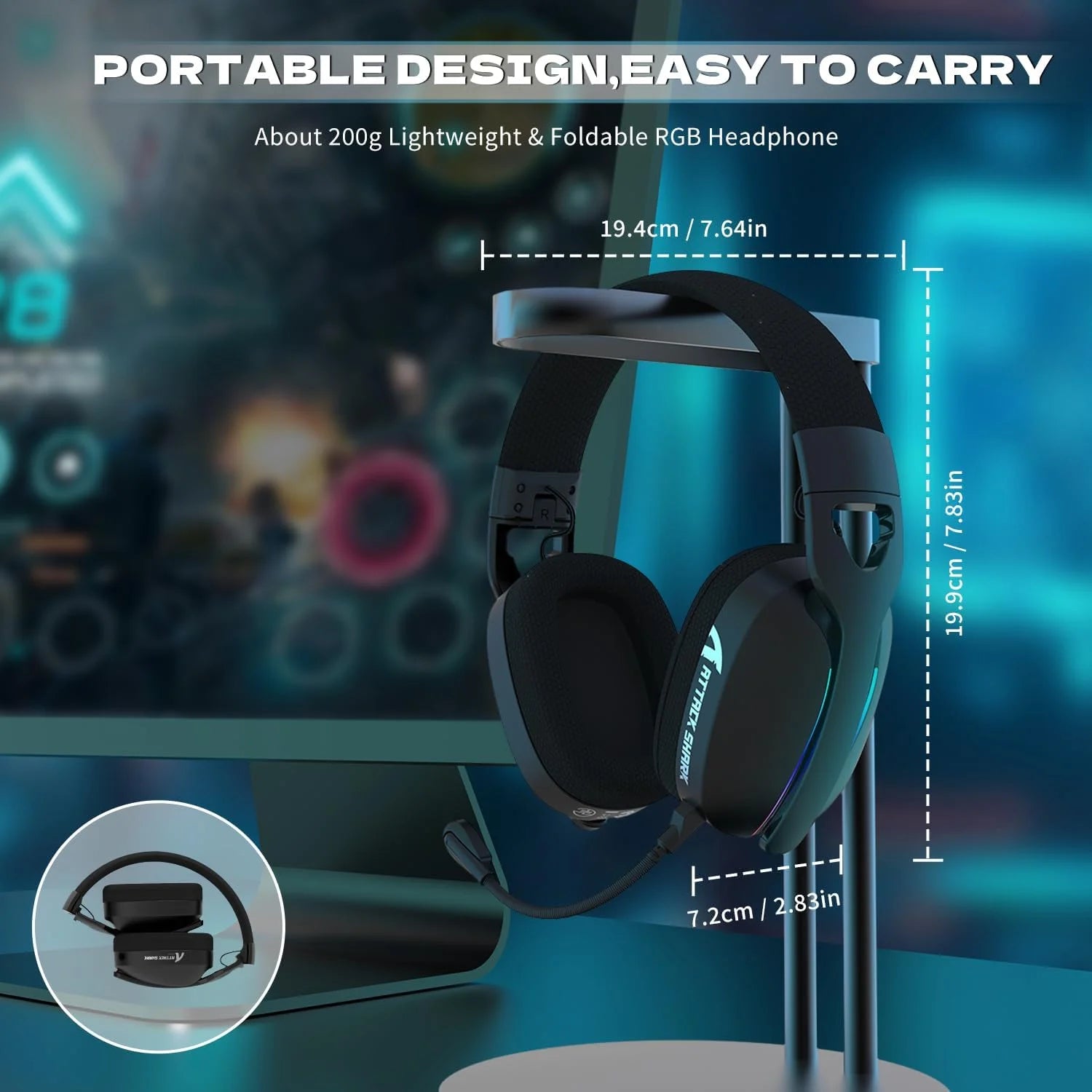 Attack shark l90 ultra-light wireless headset,rgb,foldable,triple- mode-2.4ghz/bluetooth/wired gaming headphone