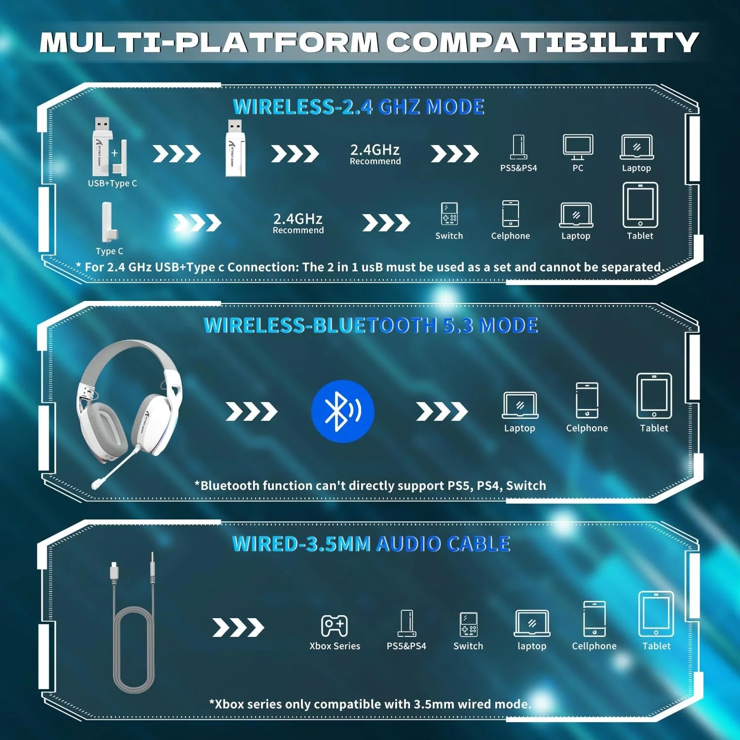 Attack shark l90 ultra-light wireless headset,rgb,foldable,triple- mode-2.4ghz/bluetooth/wired gaming headphone