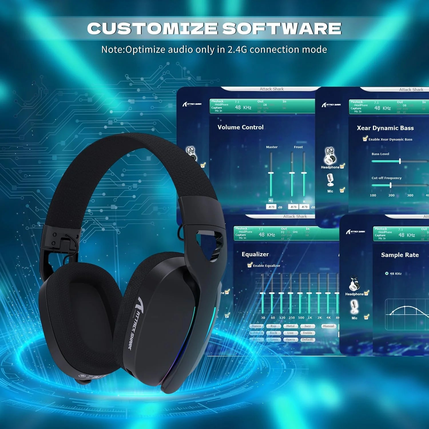 Attack shark l90 ultra-light wireless headset,rgb,foldable,triple- mode-2.4ghz/bluetooth/wired gaming headphone