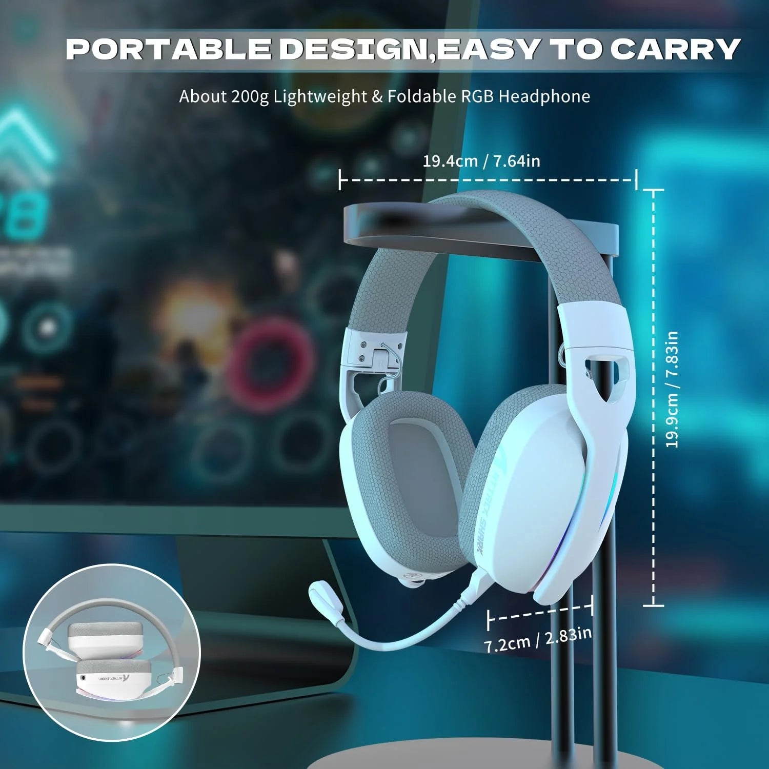 Attack shark l90 ultra-light wireless headset,rgb,foldable,triple- mode-2.4ghz/bluetooth/wired gaming headphone