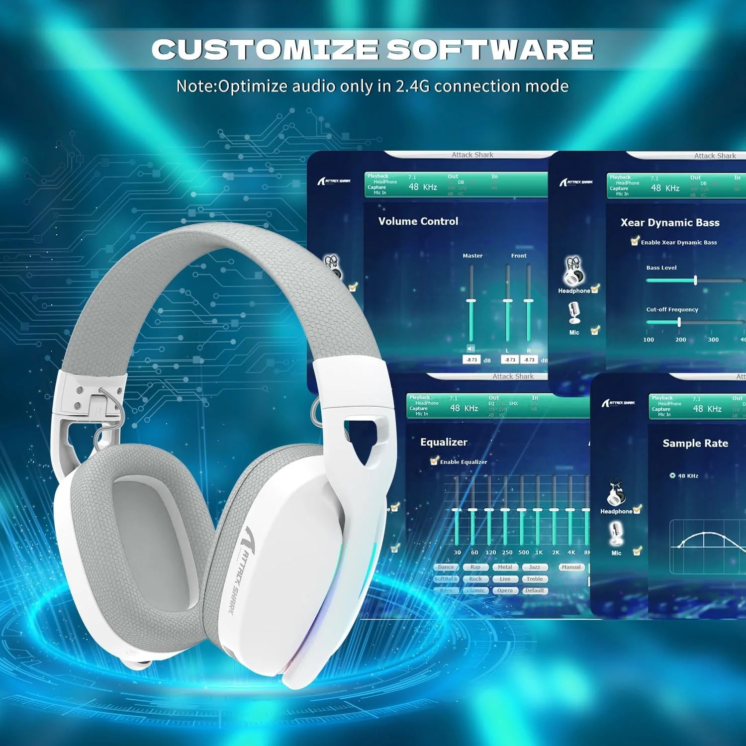 Attack shark l90 ultra-light wireless headset,rgb,foldable,triple- mode-2.4ghz/bluetooth/wired gaming headphone