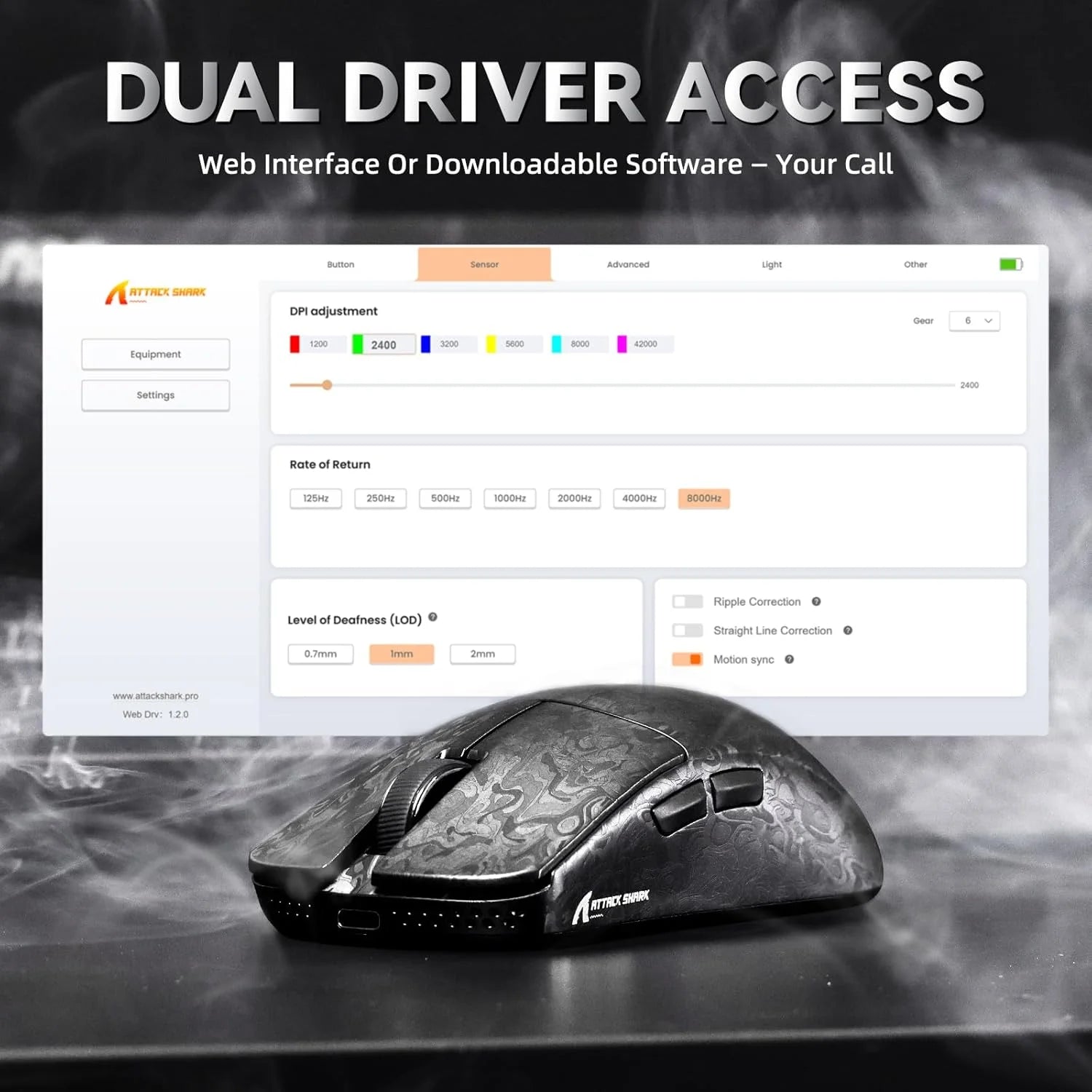 Attack shark r11 ultra 8k carbon fiber wireless gaming mouse,paw3950 max sensor,49g ultra-lightweight,nordic 52840 mcu
