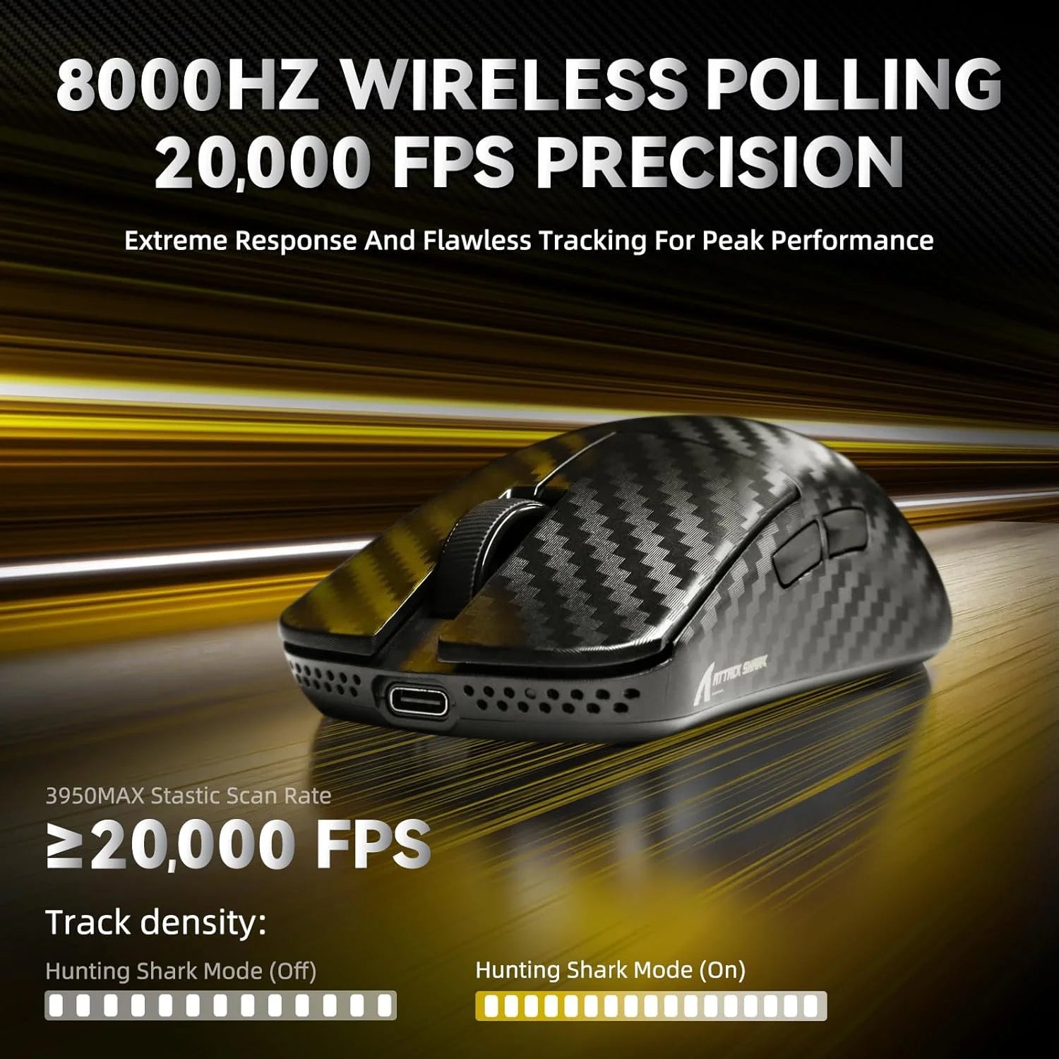 Attack shark r11 ultra 8k carbon fiber wireless gaming mouse,paw3950 max sensor,49g ultra-lightweight,nordic 52840 mcu