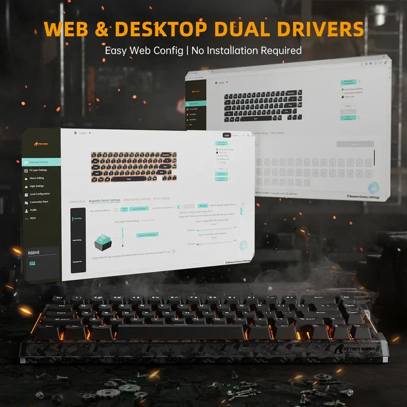 Attack shark r68 he 60% wired rapid trigger 8k mechanical rgb gaming keyboard with 0.005mm accuracy,0.08ms latency,256k