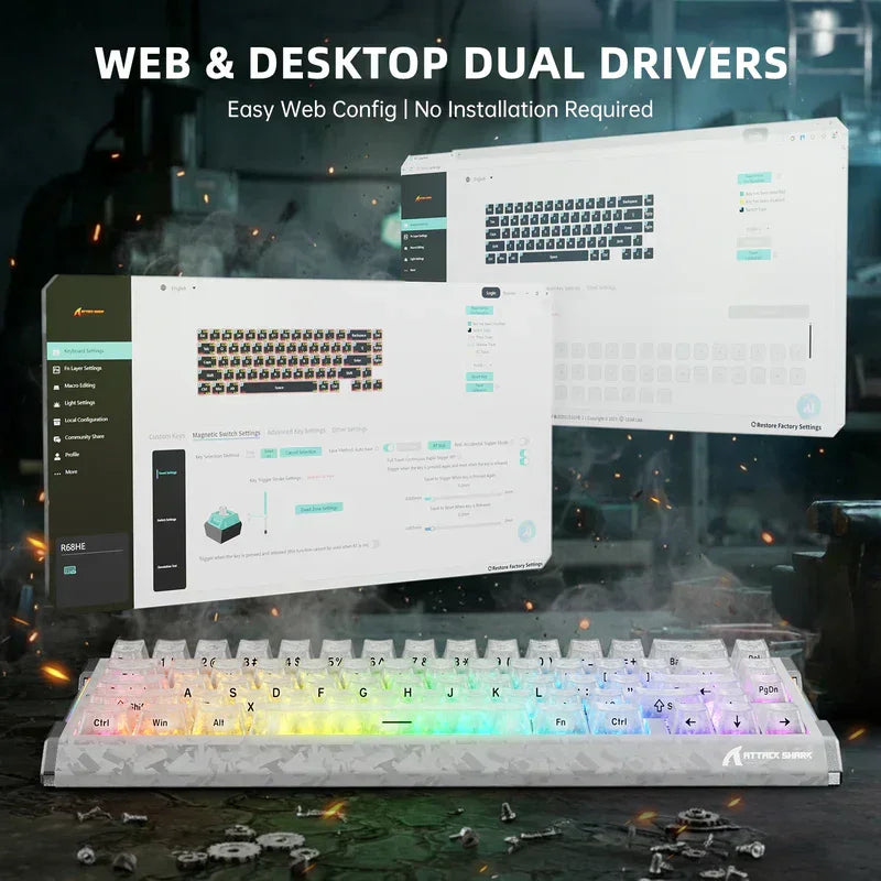 Attack shark r68he 60% wired rapid trigger 8k mechanical rgb gaming keyboard with 0.005mm accuracy,0.08ms latency,256k