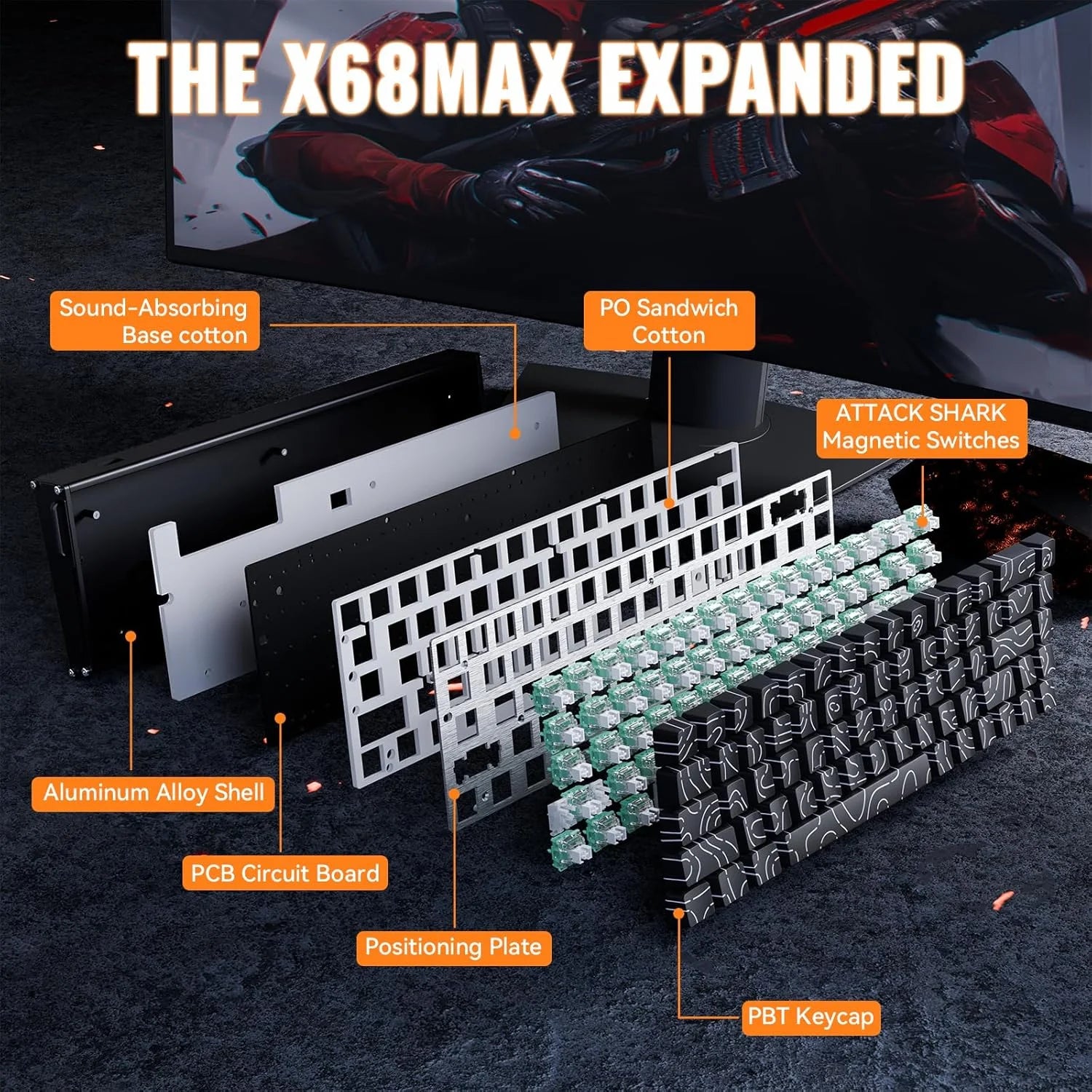 Attack shark x68max he wired rapid trigger mechanical creamy tkl rgb gaming keyboard with full aluminum cnc,8k