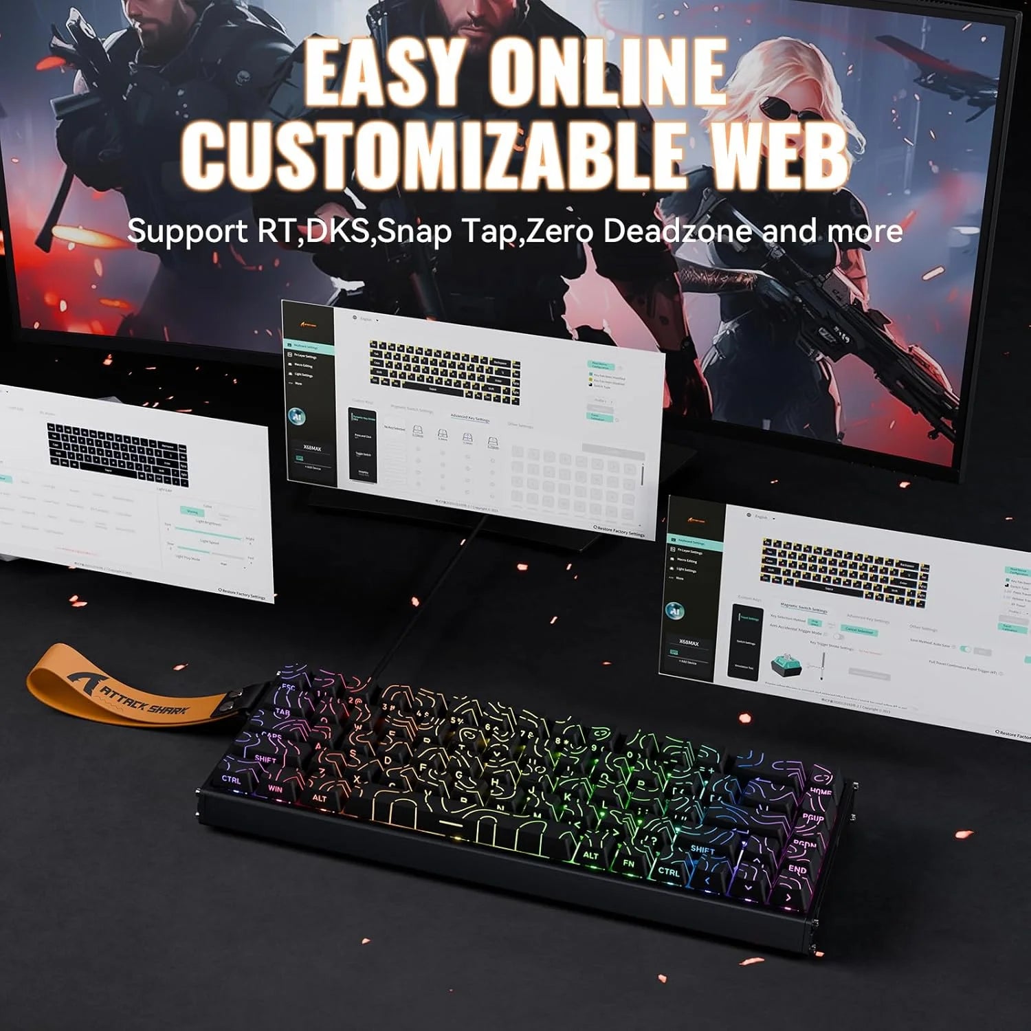 Attack shark x68max he wired rapid trigger mechanical creamy tkl rgb gaming keyboard with full aluminum cnc,8k