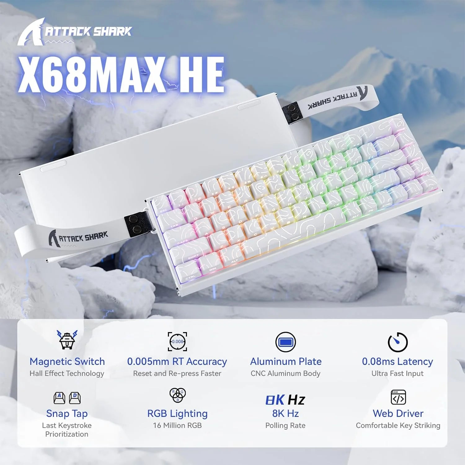 Attack shark x68max he wired rapid trigger mechanical creamy tkl rgb gaming keyboard with full aluminum cnc,8k
