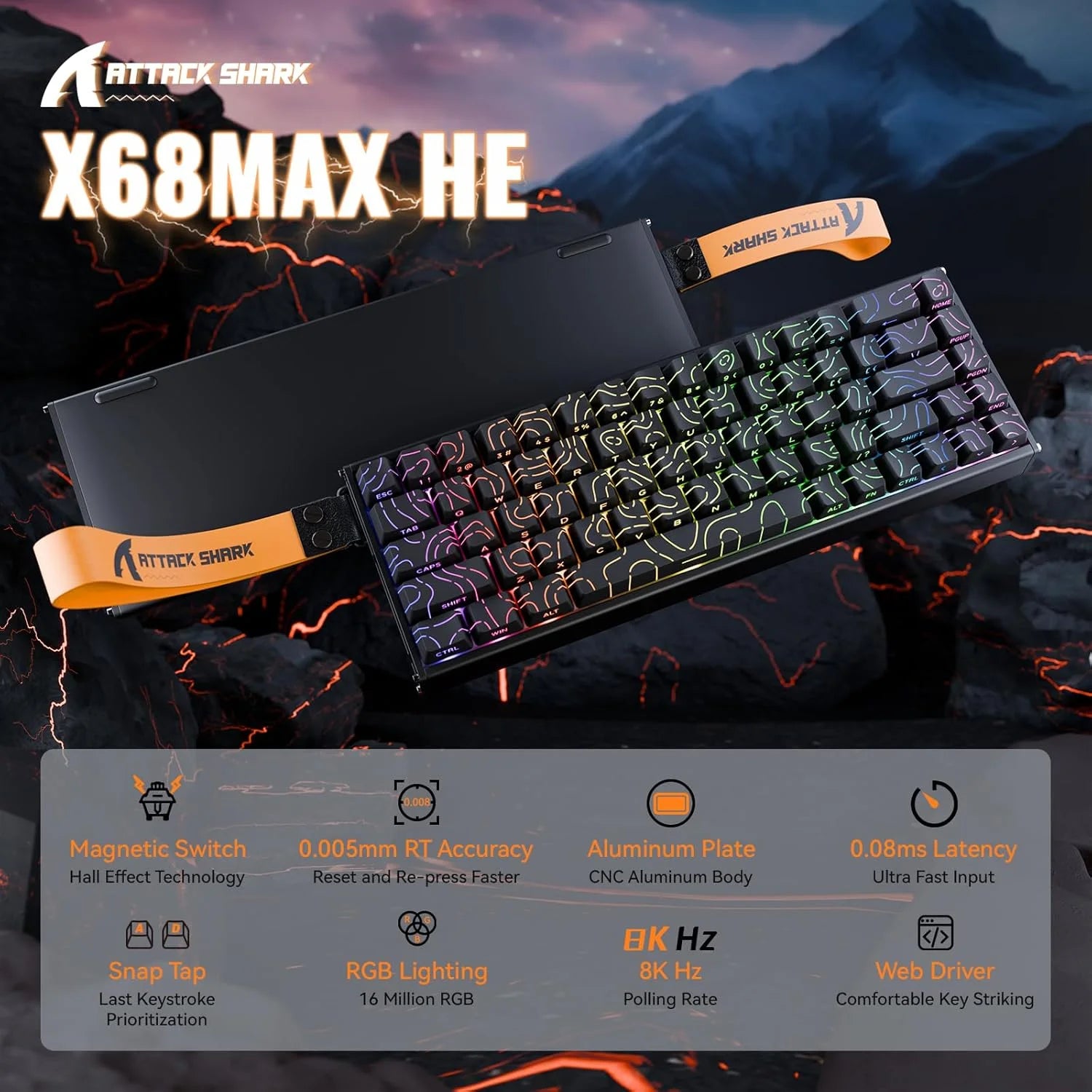 Attack shark x68max he wired rapid trigger mechanical creamy tkl rgb gaming keyboard with full aluminum cnc,8k