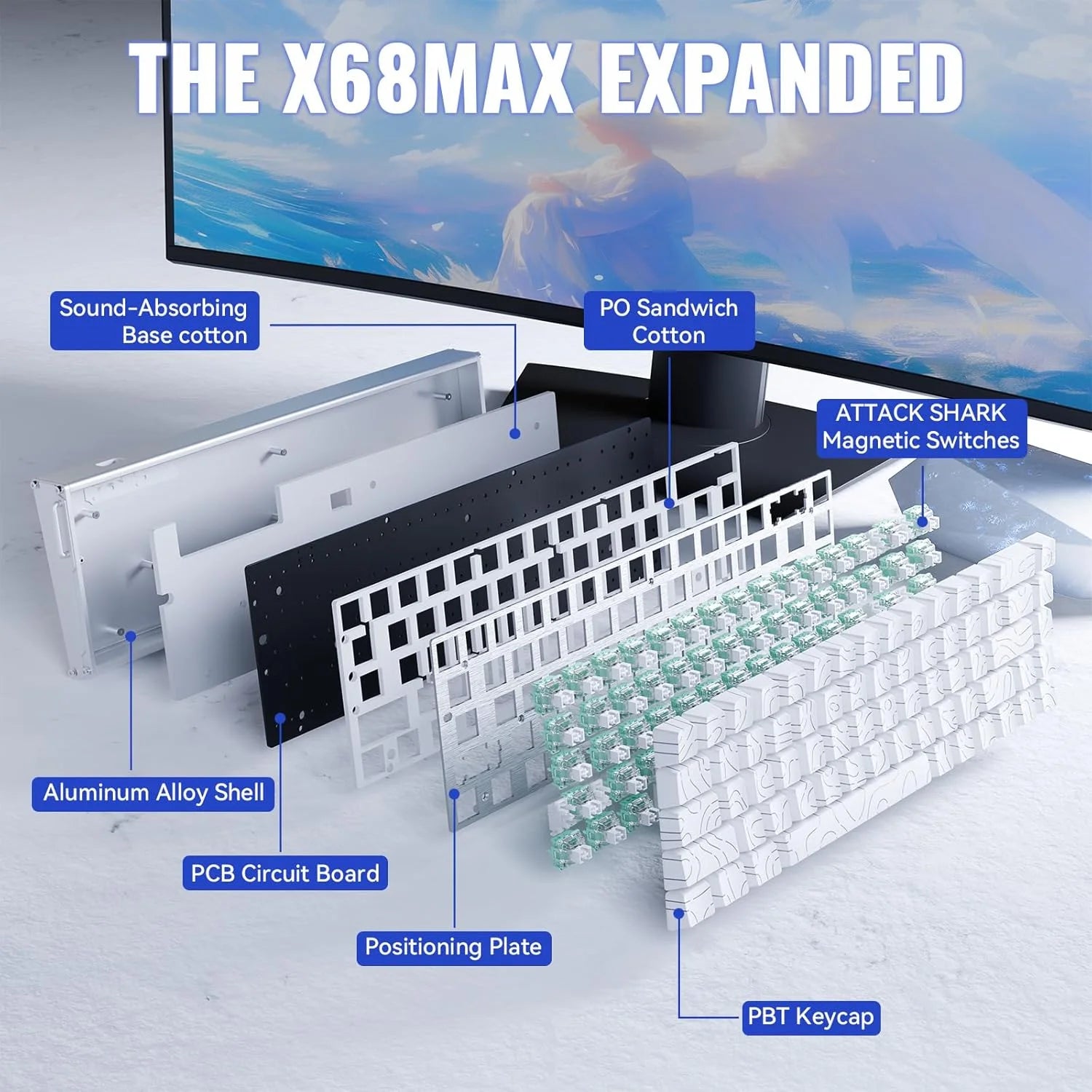 Attack shark x68max he wired rapid trigger mechanical creamy tkl rgb gaming keyboard with full aluminum cnc,8k