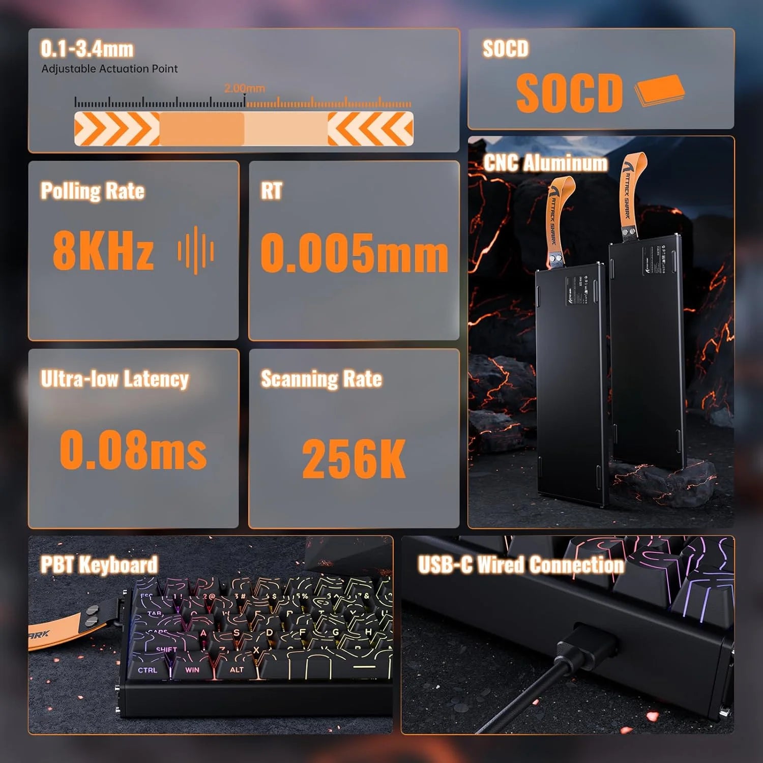 Attack shark x68max he wired rapid trigger mechanical creamy tkl rgb gaming keyboard with full aluminum cnc,8k