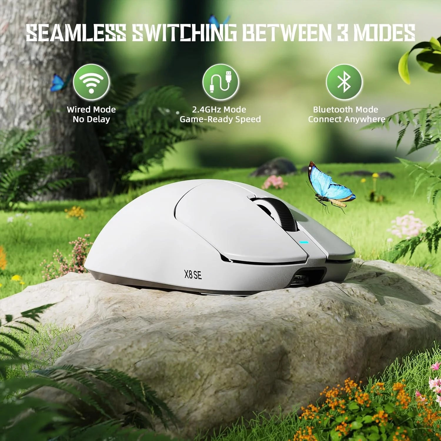 Attack shark x8 se wireless gaming mouse,55g ultra-lightweight wired/bt/2.4ghz wireless programmable mouse,1k polling