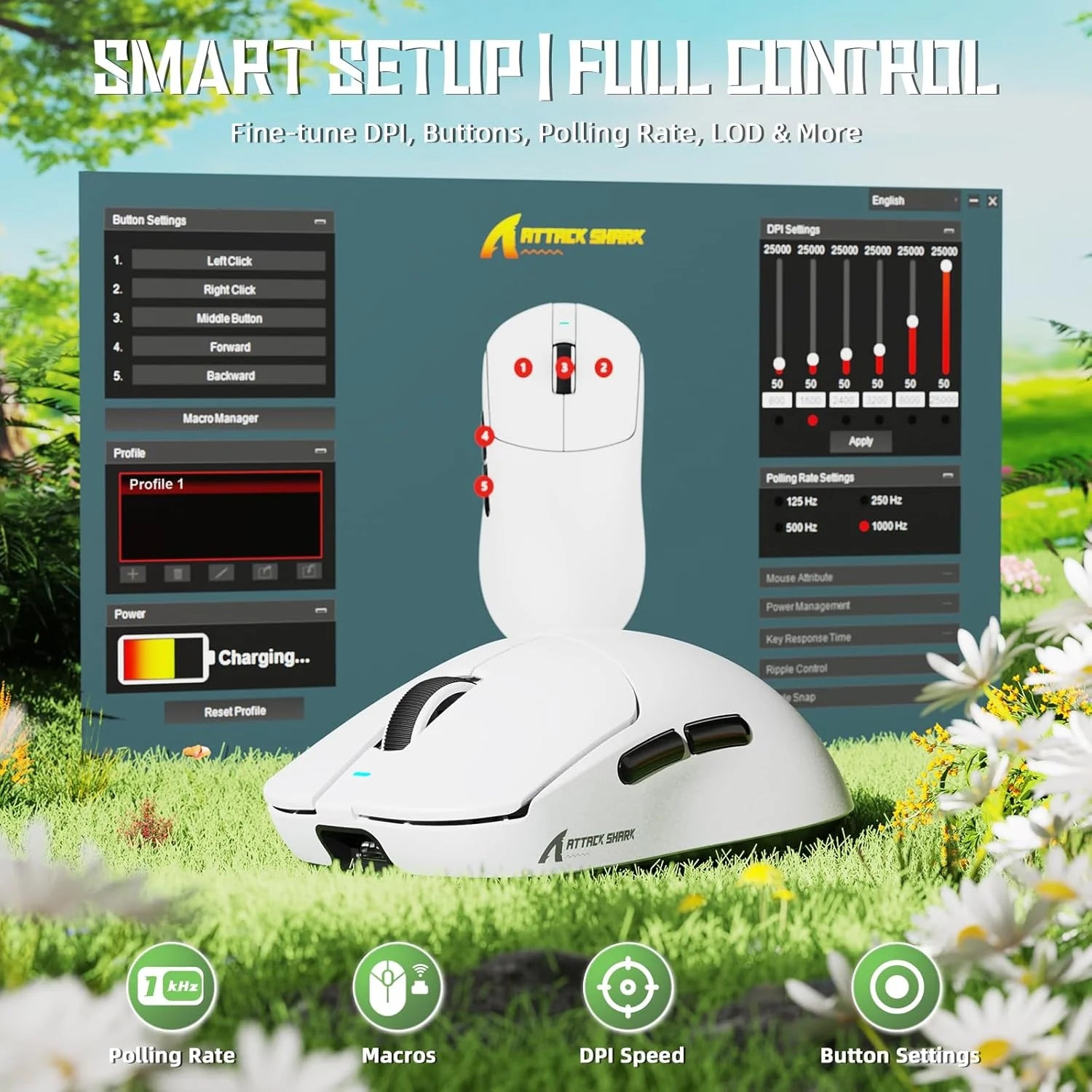 Attack shark x8 se wireless gaming mouse,55g ultra-lightweight wired/bt/2.4ghz wireless programmable mouse,1k polling