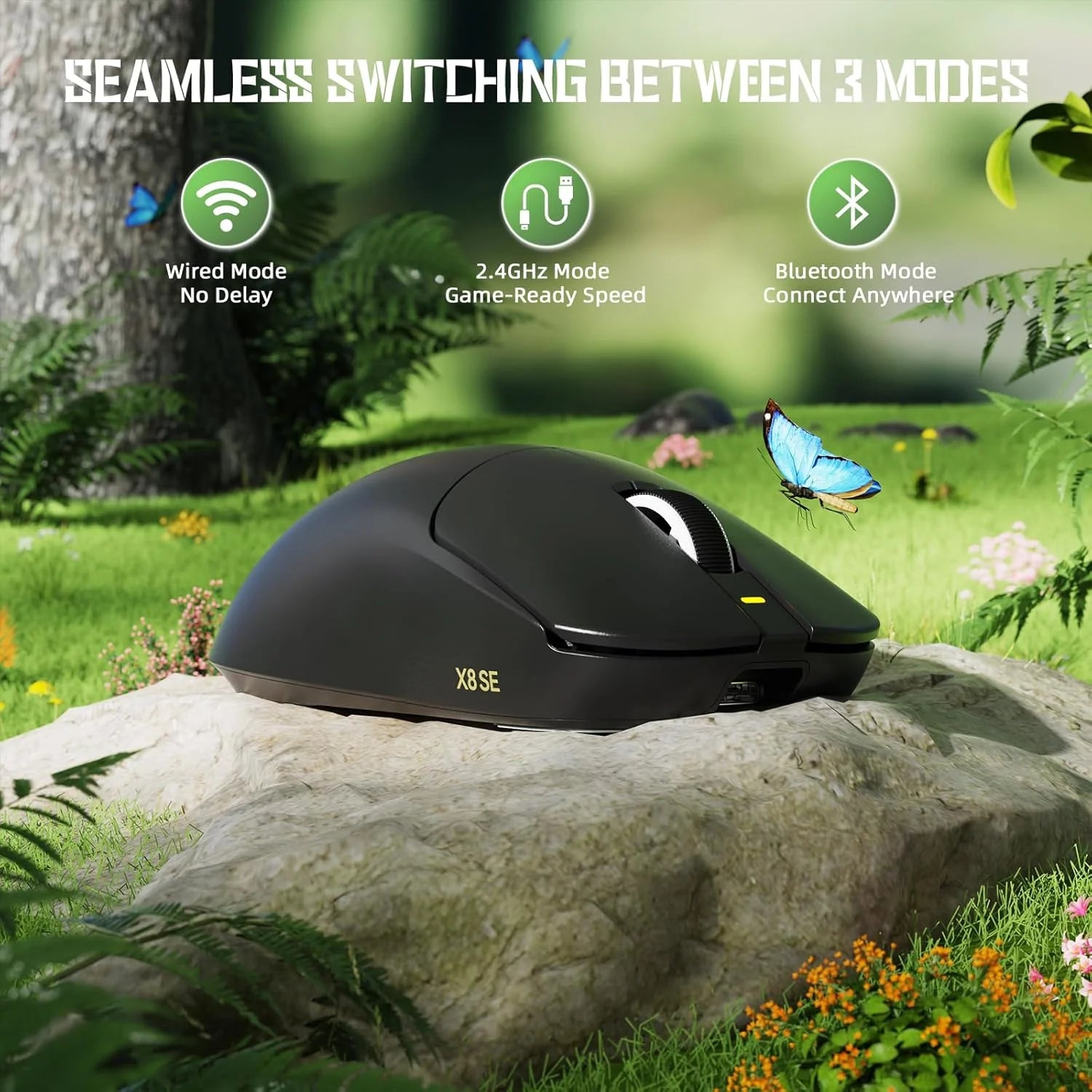 Attack shark x8 se wireless gaming mouse,55g ultra-lightweight wired/bt/2.4ghz wireless programmable mouse,1k polling