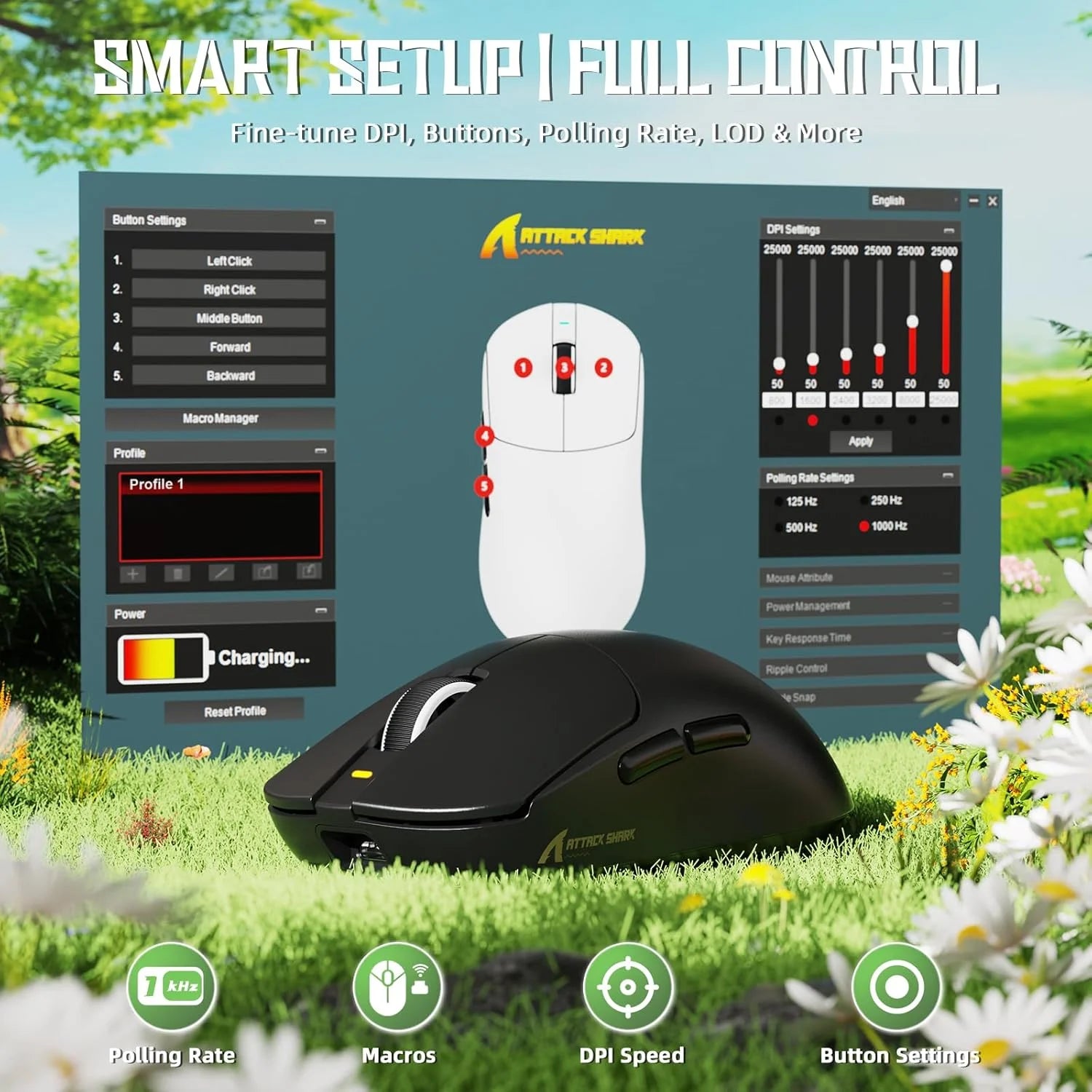 Attack shark x8 se wireless gaming mouse,55g ultra-lightweight wired/bt/2.4ghz wireless programmable mouse,1k polling