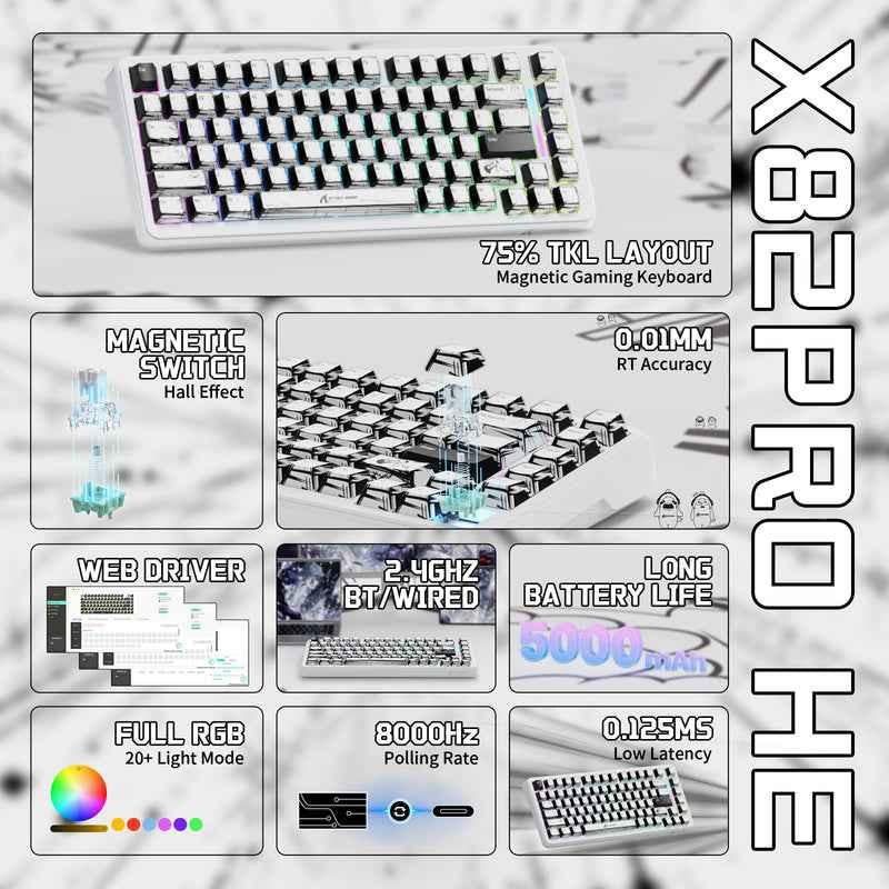 ATTACK SHARK X82PRO HE Wireless Rapid Trigger Gaming Keyboard Magnetic Switch