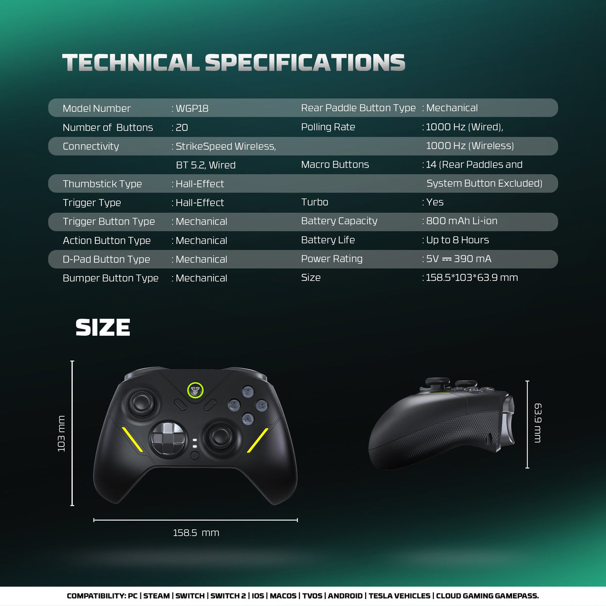 Fantech zenith pro wireless gamepad rgb multi-platform hall-effect game controller with charging dock - console