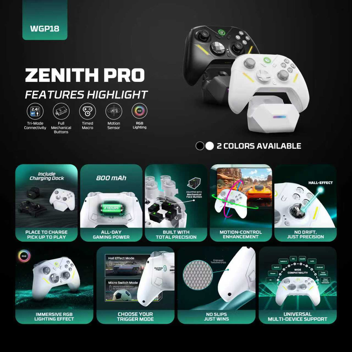 Fantech zenith pro wireless gamepad rgb multi-platform hall-effect game controller with charging dock - console