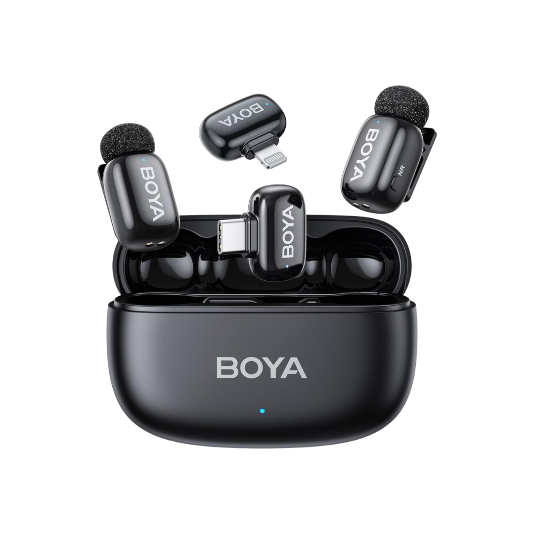 Boya mini 2 wireless lavalier microphones for iphone and usb-c - streaming