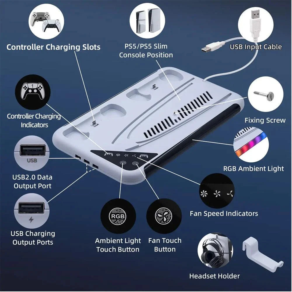 Dobe tp5-3557 cooling stand charger with multifunctional controller and headphone hook