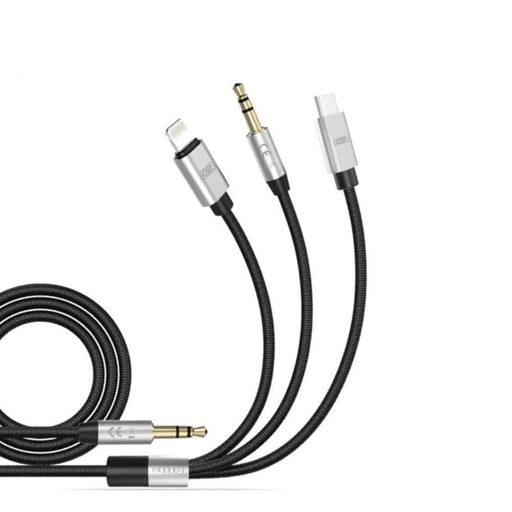 Earldom 3x1 type c aux cable et-aux09 1000ml black/silver - cables & chargers | charging cables & adapters