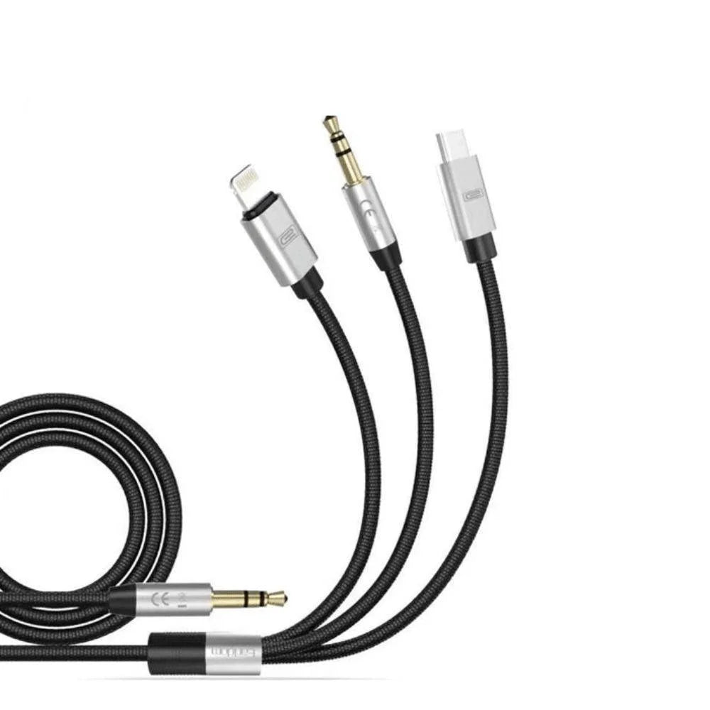Earldom 3x1 type c aux cable et-aux09 1000ml black/silver - cables & chargers | charging cables & adapters