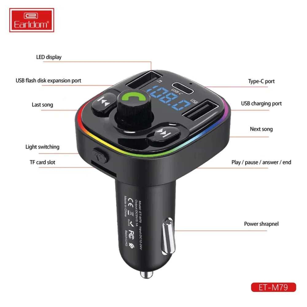 Earldom car wireless charger dual usb car phone charger bt mp3 player - cables & chargers | car essentials