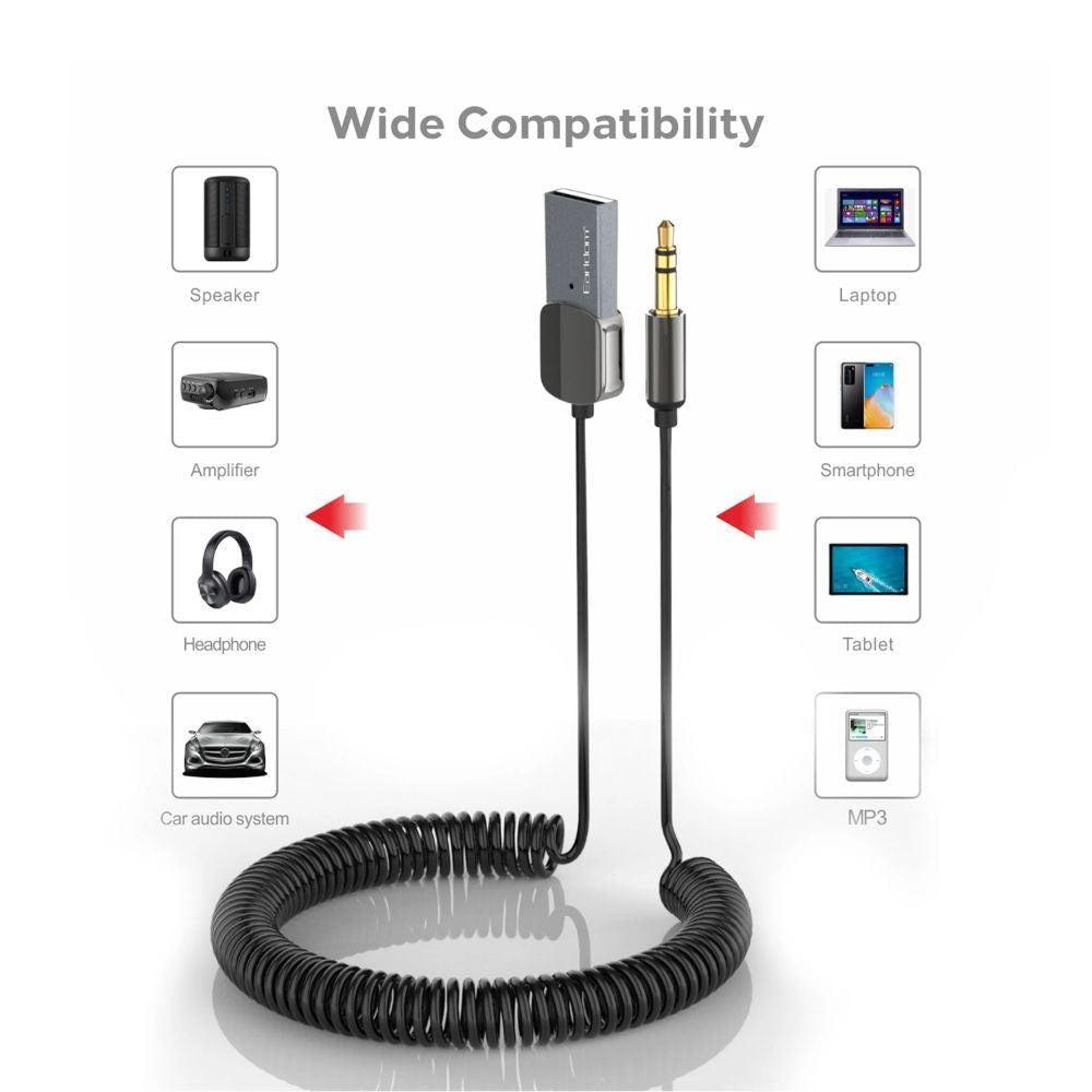 Earldom et-m64 aux bluetooth adapter - fashionable aluminum alloy 3.5mm car usb with bt 5.0 - cables & chargers