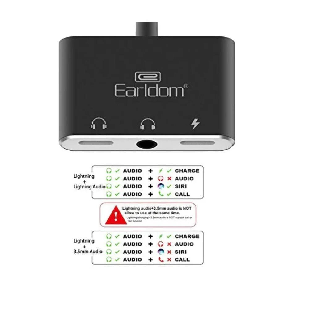 Earldom et-ot30 3in1 audio adapter - dual lightning and 3.5mm connector for ultimate convenience - cables & chargers