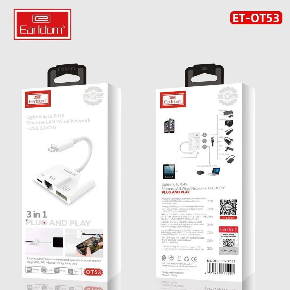 Earldom ot53 lightning adapter 3in1 - cables & chargers | charging cables & adapters