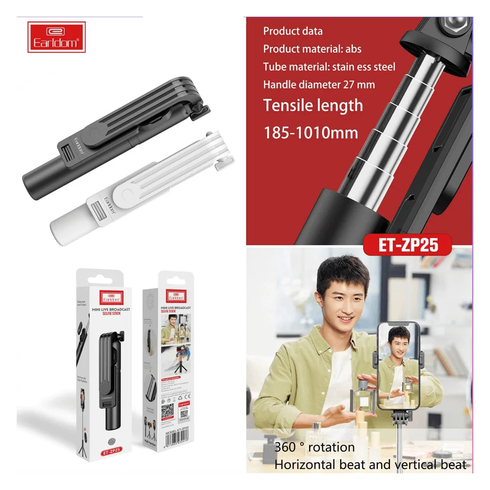 Earldom® mini live broadcast selfie stick zp25 - cables & chargers | mobile essential