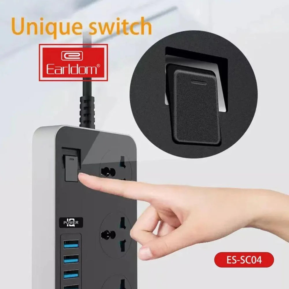 Earldom sc04 power socket 3000w with 6 usb ports and 3 power sockets - 200cm - cables & chargers | power socket