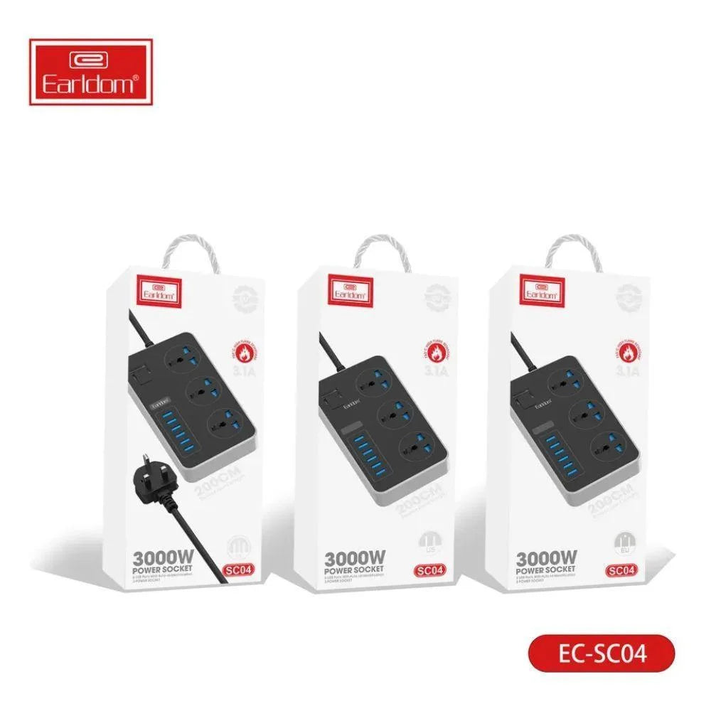 Earldom sc04 power socket 3000w with 6 usb ports and 3 power sockets - 200cm - cables & chargers | power socket