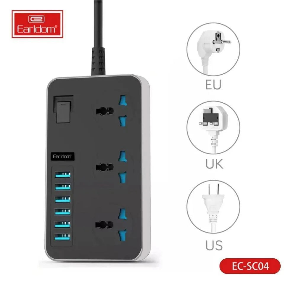 Earldom sc04 power socket 3000w with 6 usb ports and 3 power sockets - 200cm - cables & chargers | power socket