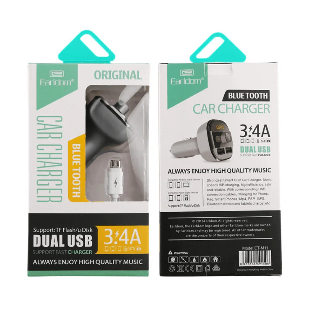 Fm transmitter bluetooth earldom m11 with usb and 3.4a charging - cables & chargers | car essentials